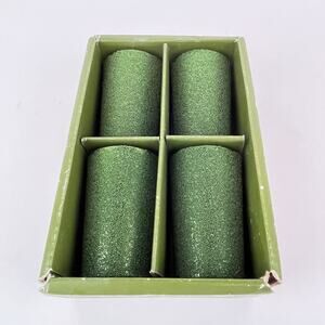 Set of 4 Pottery Barn Green Glitter Bead Finish Votive Candles